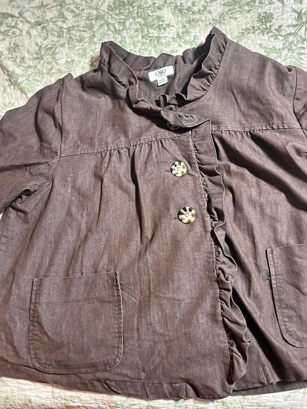 Cato Woman Womens Brown Ruffle Button Front Jacket Pockets  18/20W fall